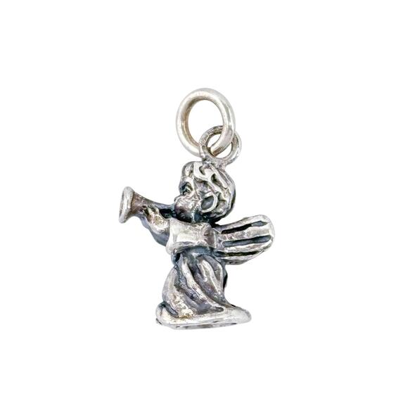 Vintage Sterling Silver 925 Trumpeting Angel Charm Pendant - Picture 2 of 7